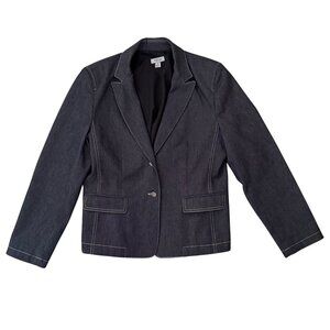 Studio Jax Blazer Size 12 Dark Denim Tailored Jacket Stretch Y2K Made in Canada